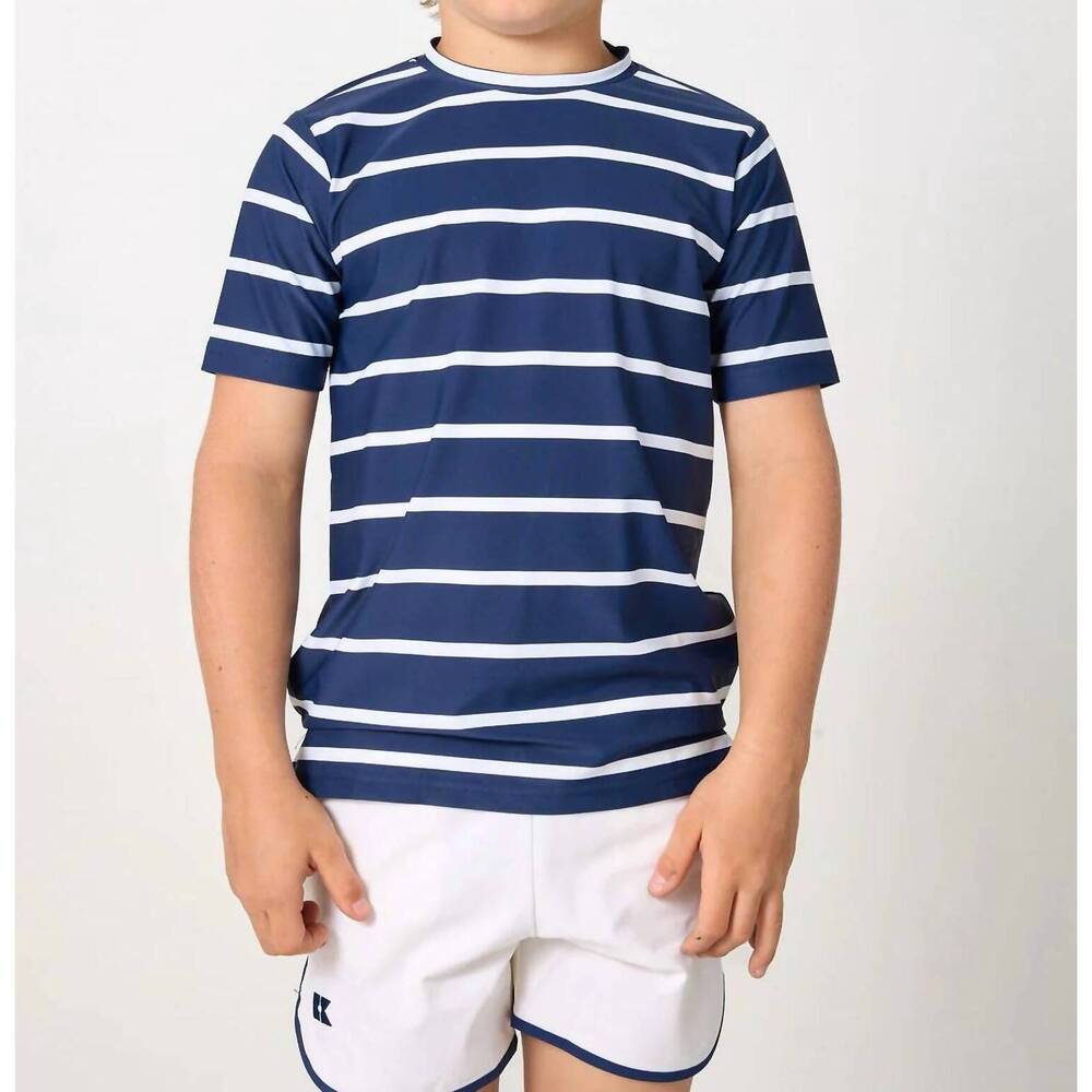 NEW COURTSIDE KIDS boy's ballpark stripe practice shirt in navy & white